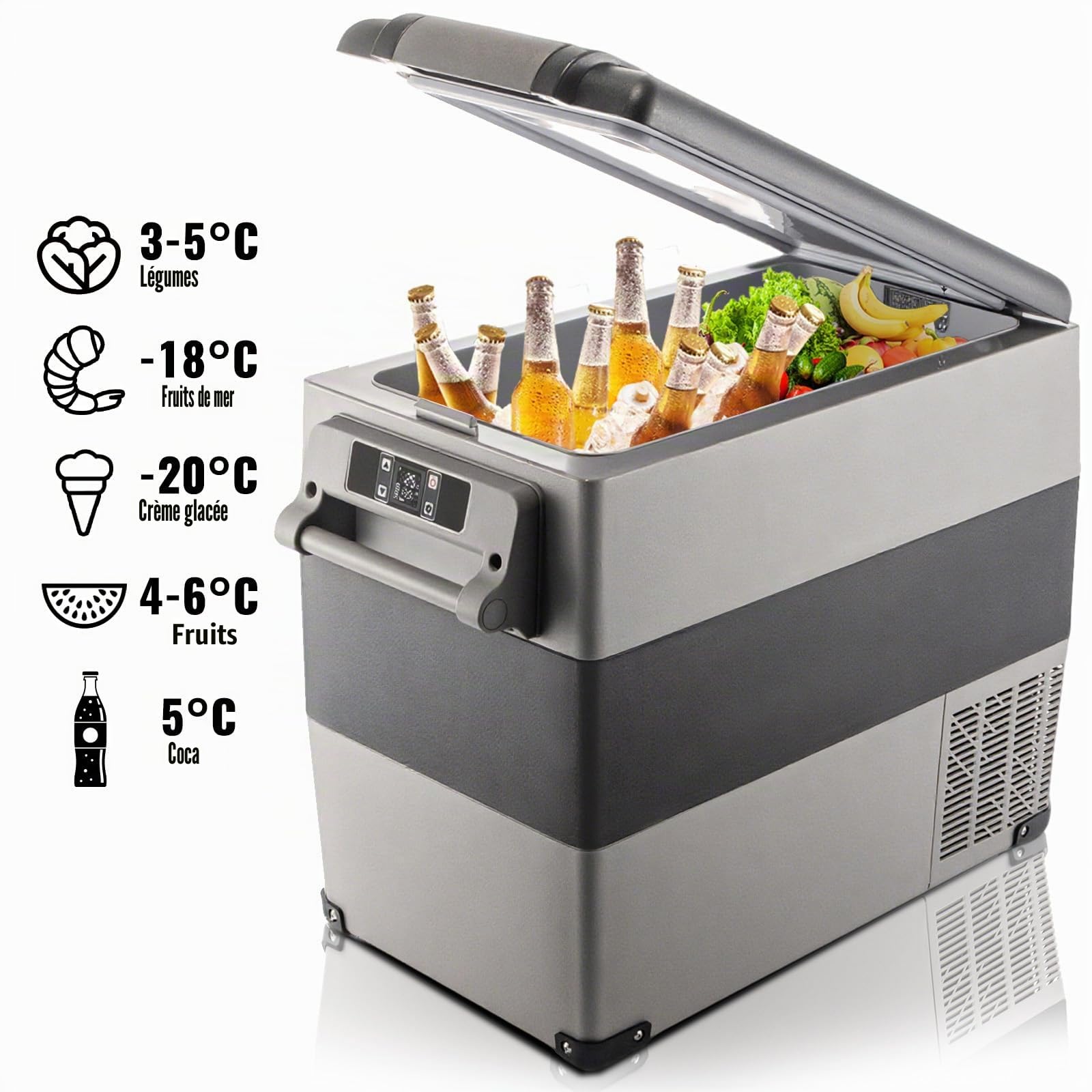 Portable car refrigerator CF55 55 L compressor cooler with freezer function LED display Bluetooth control dual zone storage