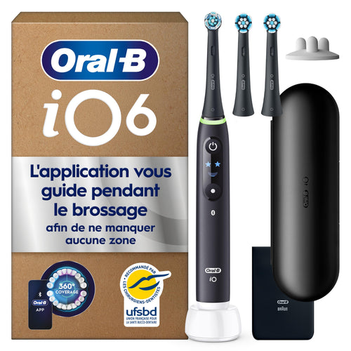 Brosse à dents électrique iO 6 rechargeable avec écran interactif capteur de pression 5 modes de brossage 3 brossettes et étui de voyage