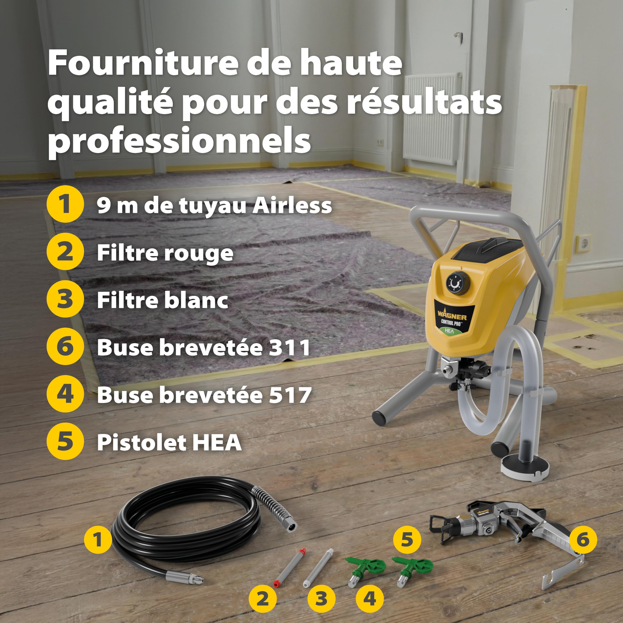 Système de peinture par pulvérisation Airless Control Pro 250 M 110 bar tuyau 9 m noir jaune