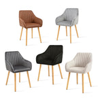 Chaises de salle à manger avec accoudoirs dossier réglable en velours rembourré lot de 6 pieds en bois beige