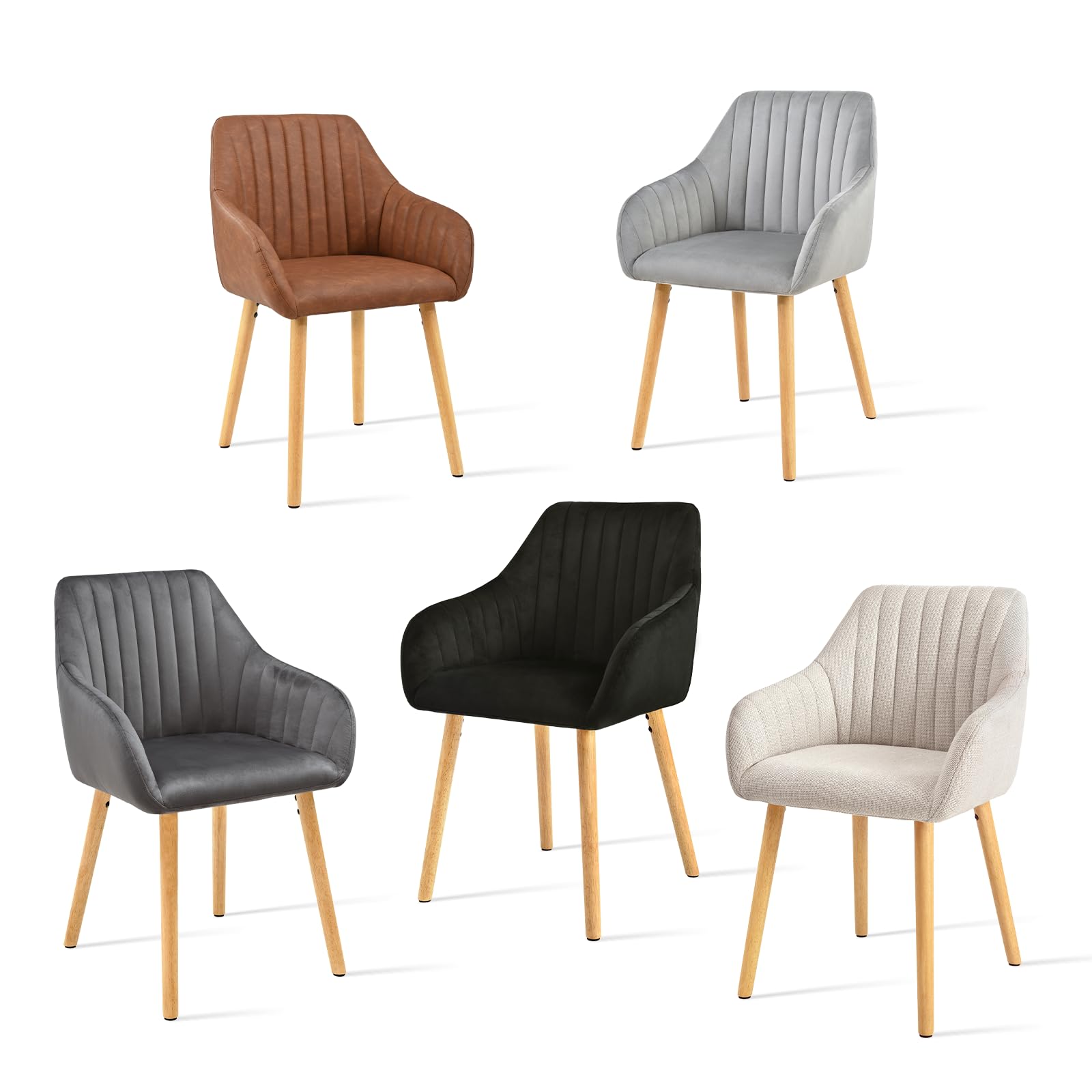 Chaises de salle à manger avec accoudoirs dossier réglable en velours rembourré lot de 6 pieds en bois beige