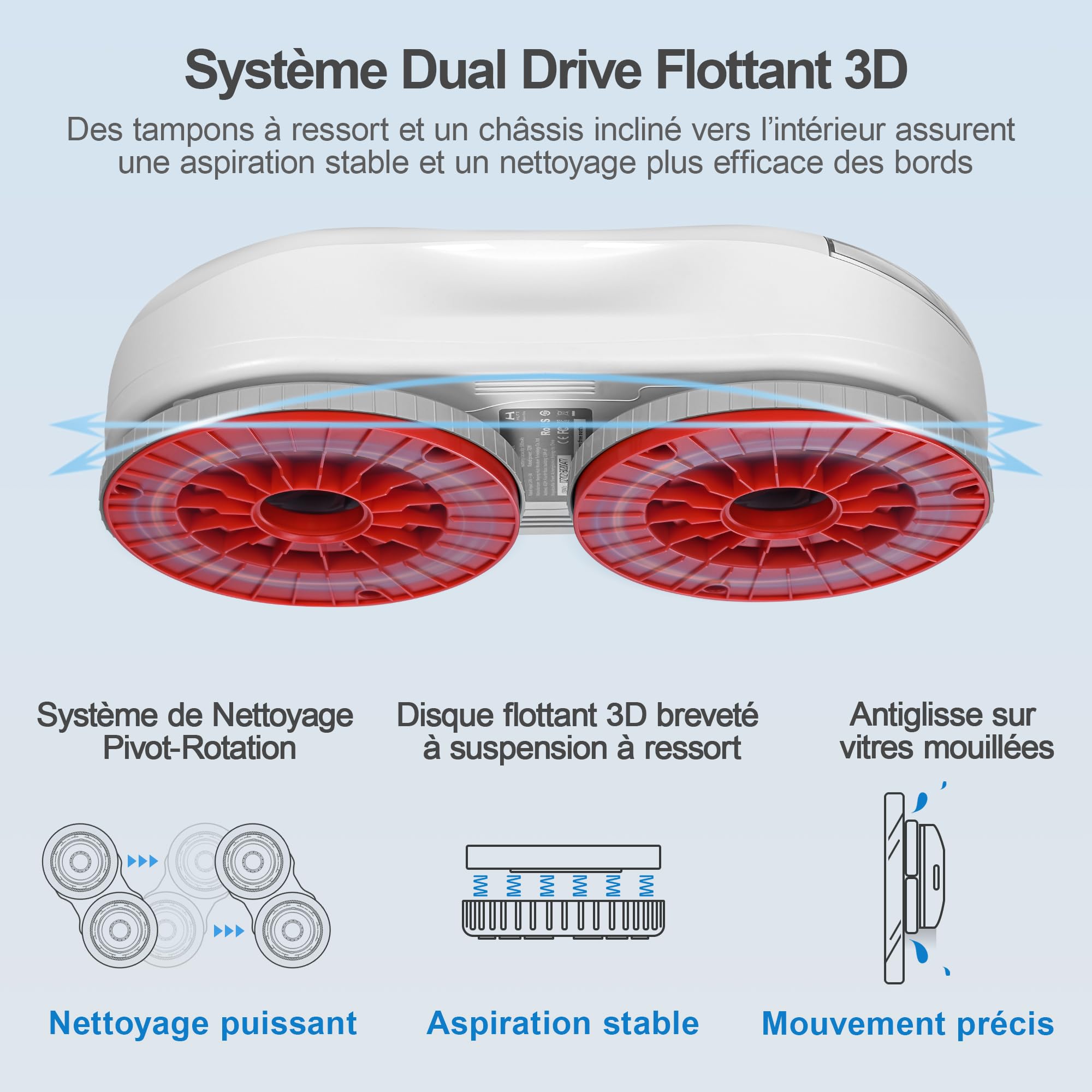 Robot nettoyeur de vitres S55 Pro 6500Pa avec pulvérisation HydroJet réservoir 80ml navigation SLAM 4.0 patins flottants 3D
