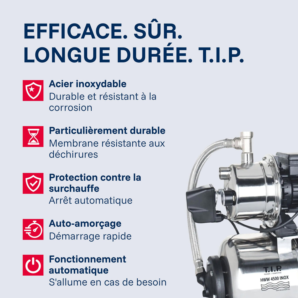 Circuit d’eau domestique HWW 4500 1200 W débit 4350 l/h avec cuve de pression inox 22 L