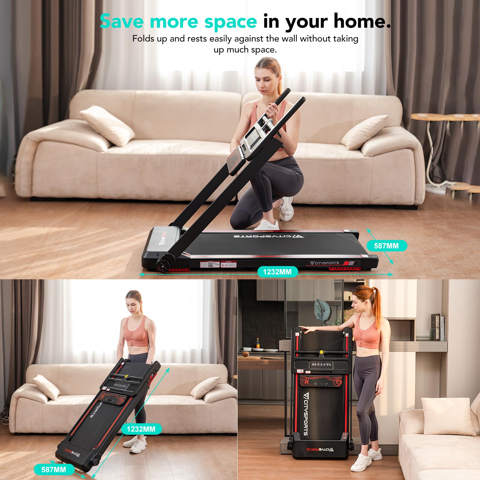 Tapis de course pliable SC-WP9 vitesse 12 km/h écran LED Bluetooth application support tablette 360° moteur 1400W charge 120 kg