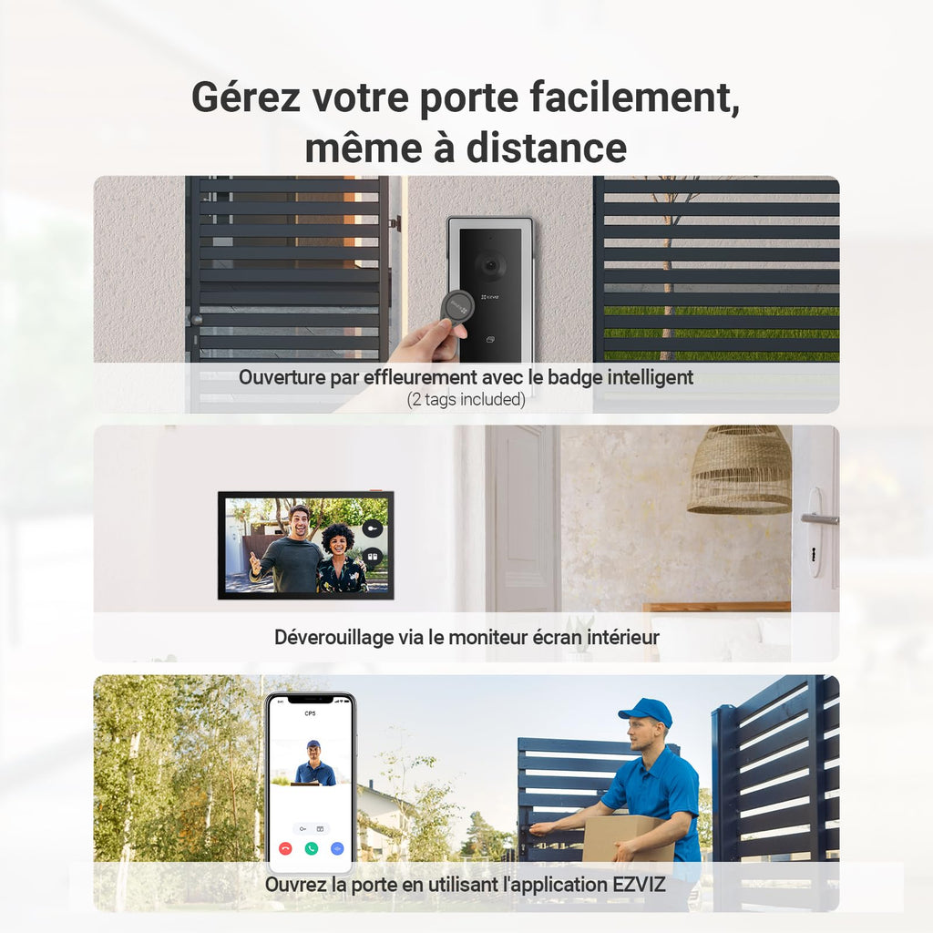 Visiophone connecté CP5 Wi-Fi avec écran tactile couleur 7 pouces vidéo 1080p audio bidirectionnel vision nocturne et déverrouillage à distance