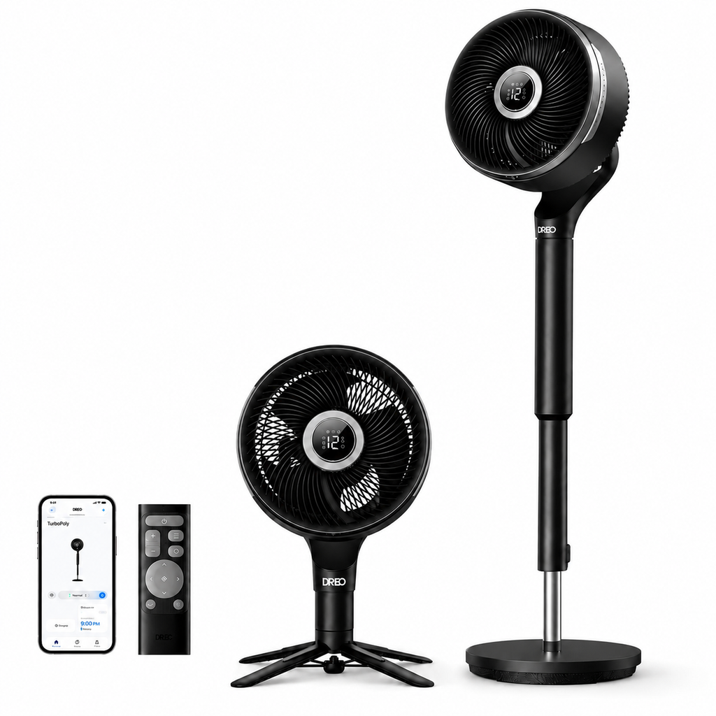 Ventilateur sur pied DR-HPF015S intelligent oscillation 3D 150°+100° moteur DC silencieux 20 dB 12 vitesses 6 modes télécommande