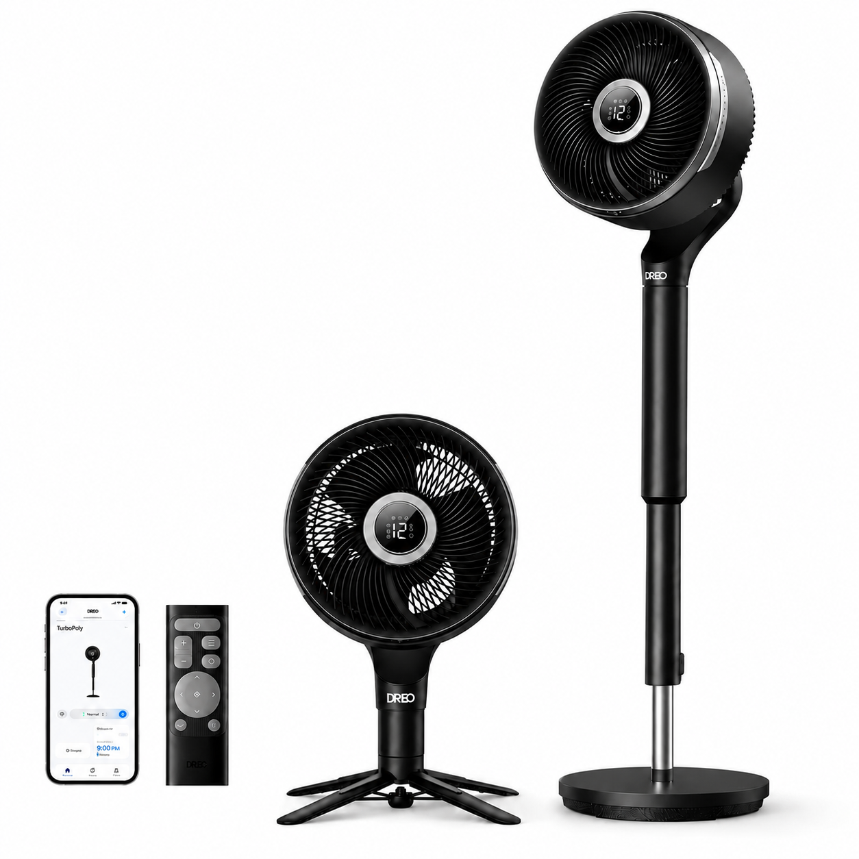 Ventilateur sur pied DR-HPF015S intelligent oscillation 3D 150°+100° moteur DC silencieux 20 dB 12 vitesses 6 modes télécommande