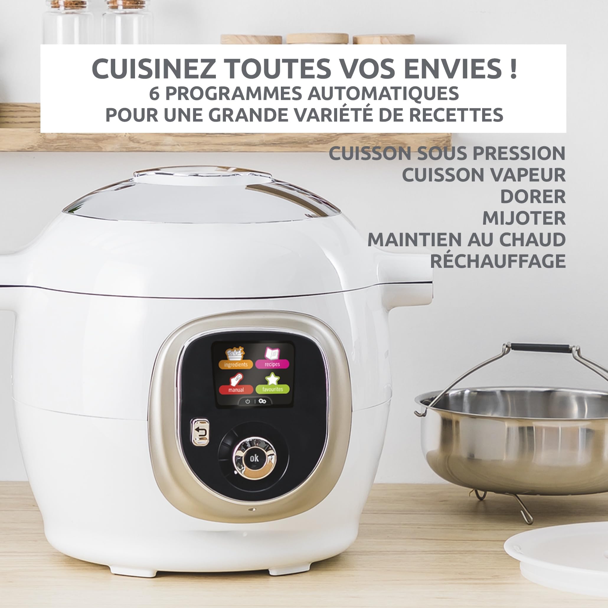 Multicuiseur intelligent Cookeo CE85CA10 1600 W avec cuve 6 L écran tactile et 150 recettes intégrées