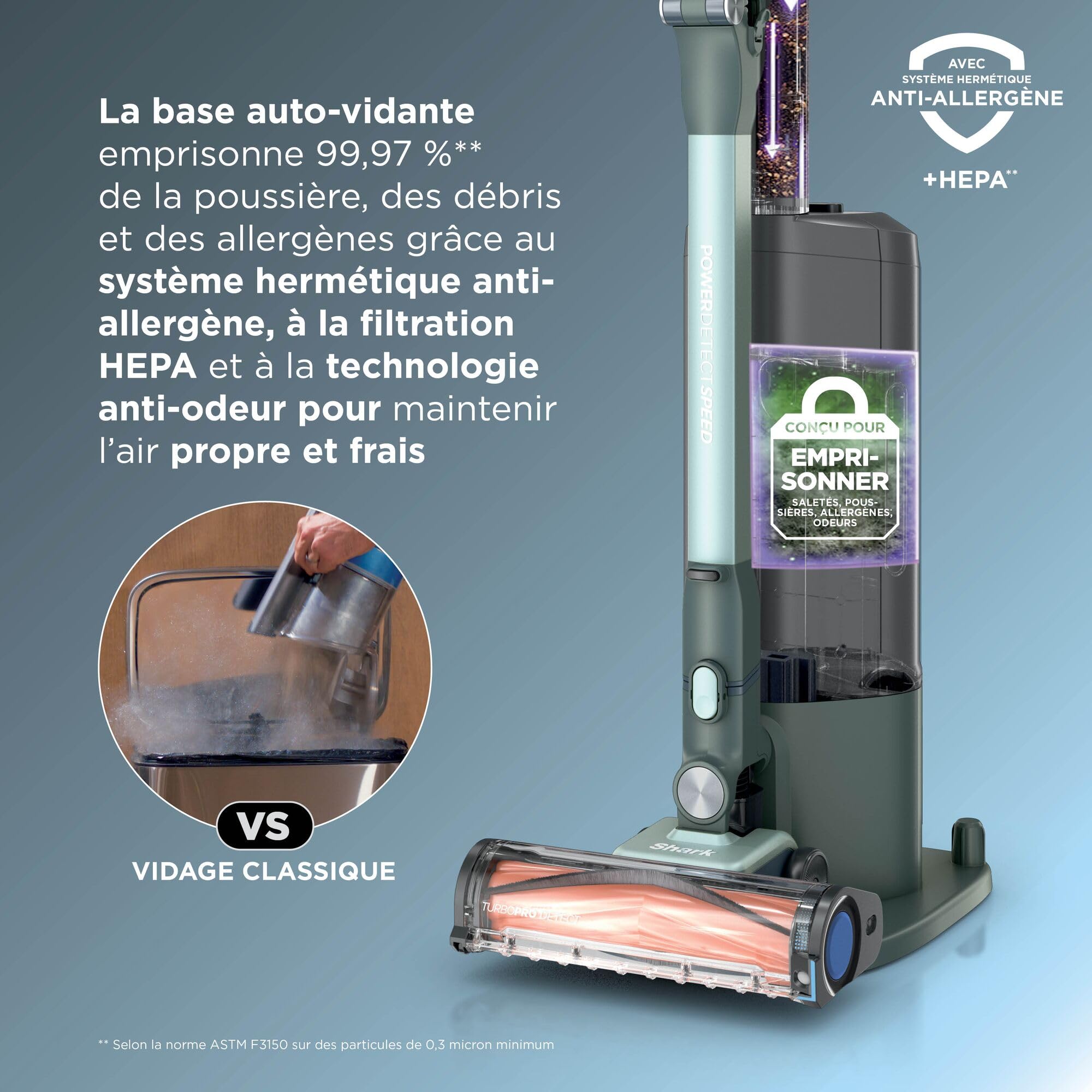 Aspirateur balai sans fil IA3243EUT avec station de vidage automatique filtre HEPA autonomie 60 min brosse motorisée pour animaux