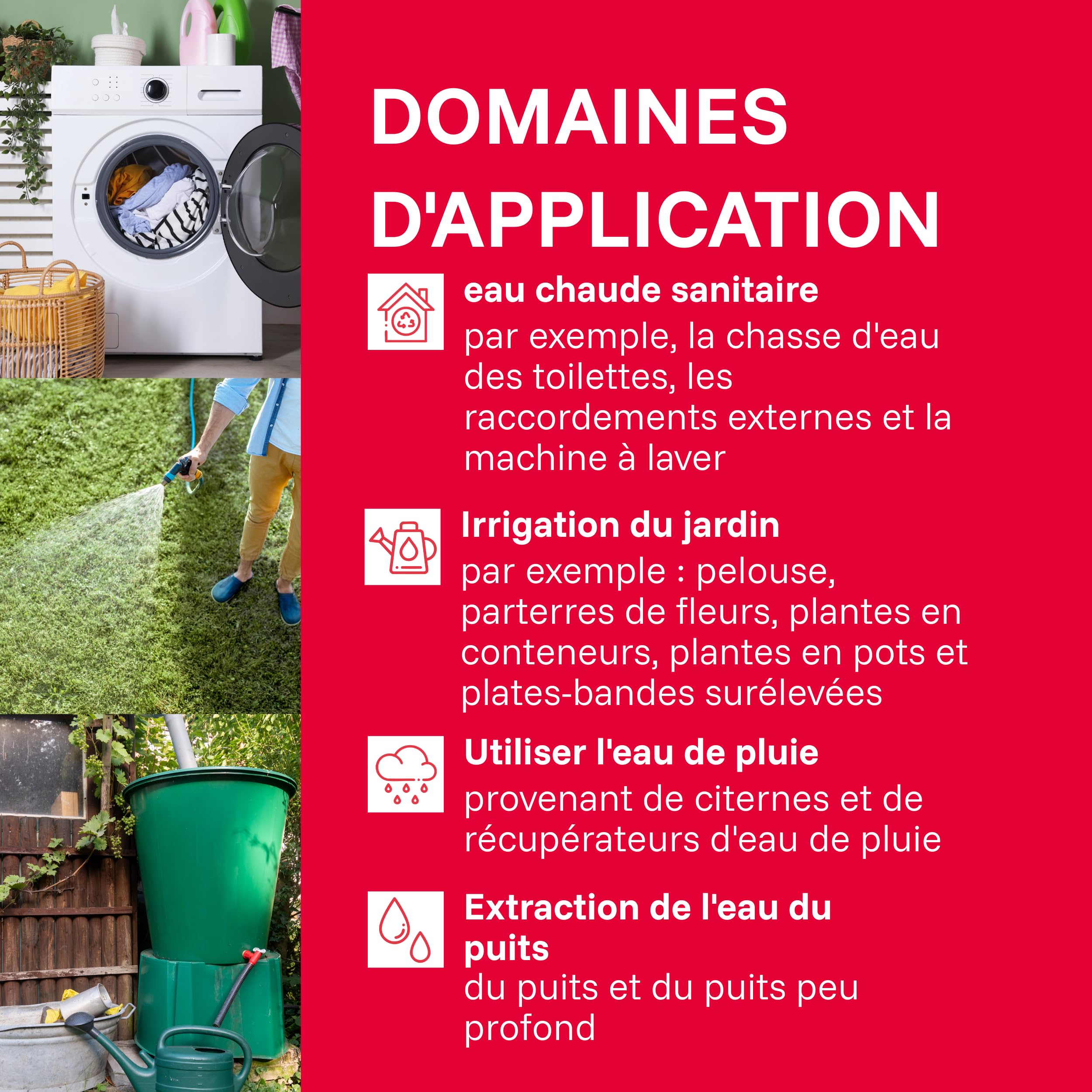 Circuit d’eau domestique HWW 4500 1200 W débit 4350 l/h avec cuve de pression inox 22 L