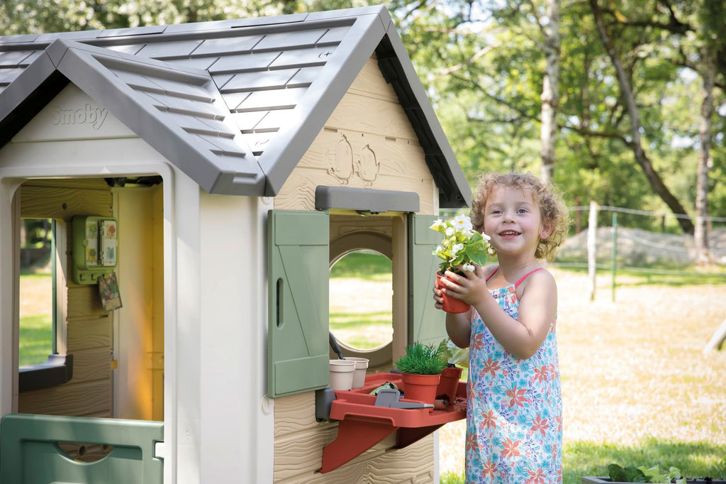 Maison de jardin enfant Garden House avec jardinière treillis mangeoire à oiseaux récupérateur d'eau plastique recyclé 132x128,5x135 cm