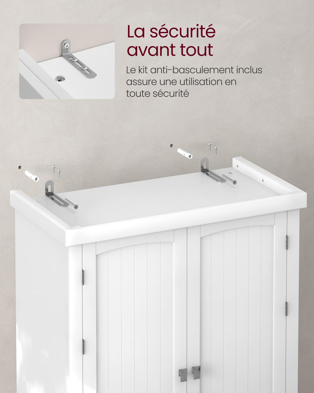 Buffet haut de cuisine BBC561W21 avec tiroir placards et étagères réglables charge maximale 27 kg 76 x 182,1 cm blanc