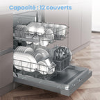 Lave-vaisselle pose libre CDWPF1201PS 60 cm 12 couverts départ différé demi-charge lavage hygiénique 72°C séchage intensif acier inoxydable 49 dB