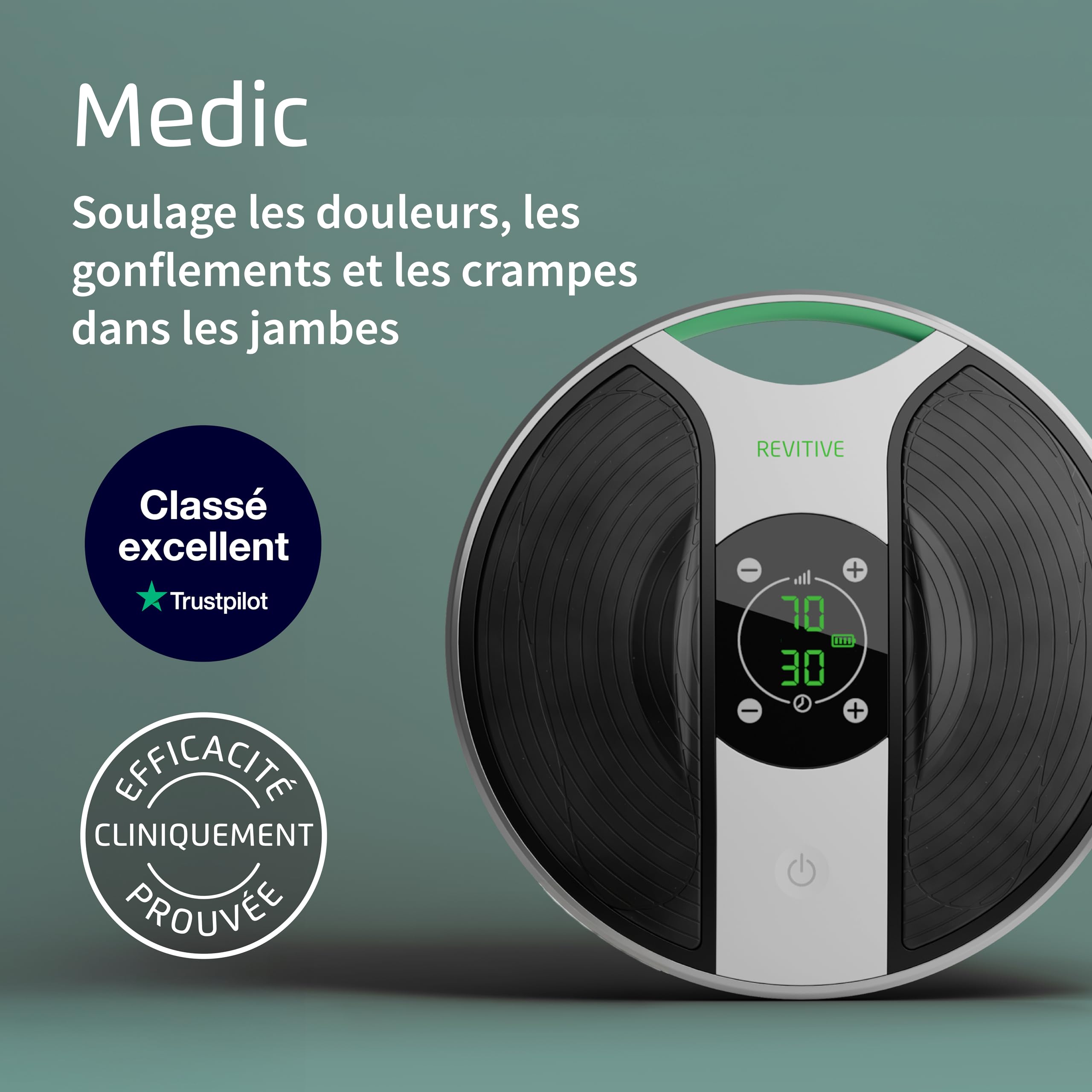 Stimulateur musculaire électrique Medic Plus avec électrodes TENS technologie OxyWave pour jambes et pieds