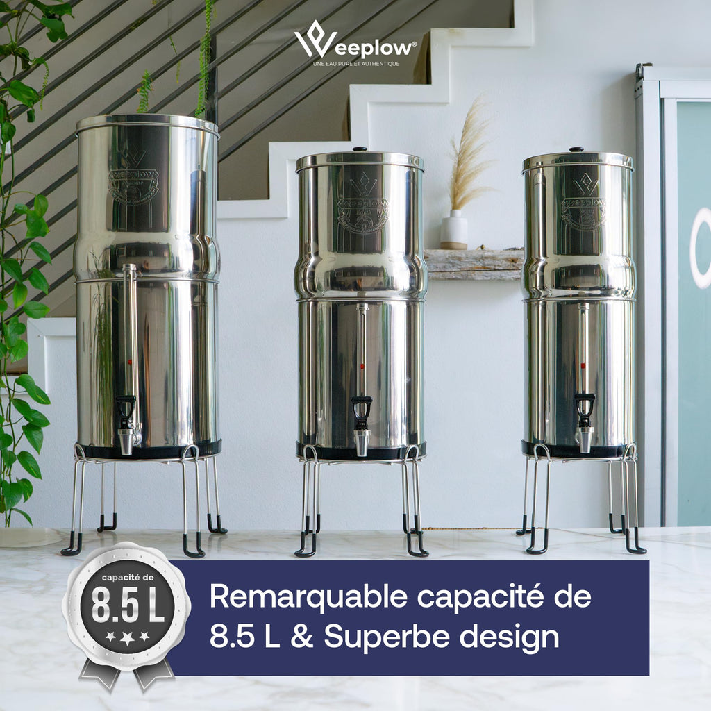 Système de filtration d’eau par gravité Earth WEEP850 en acier inoxydable AISI 304 8,5 L avec 2 éléments filtrants O’Pure 2