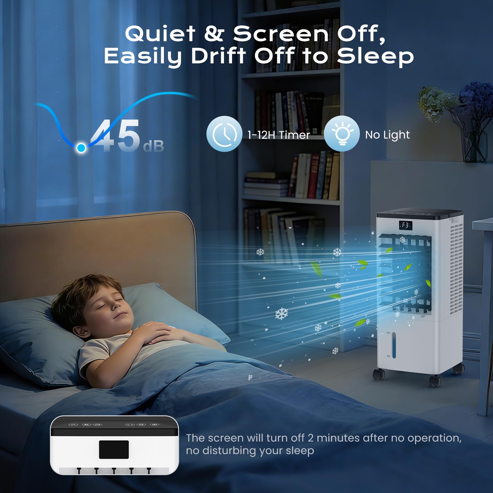 Climatiseur mobile portable BW-108Y 8 L avec refroidissement par évaporation ventilation humidification 3 vitesses et minuterie 12 h