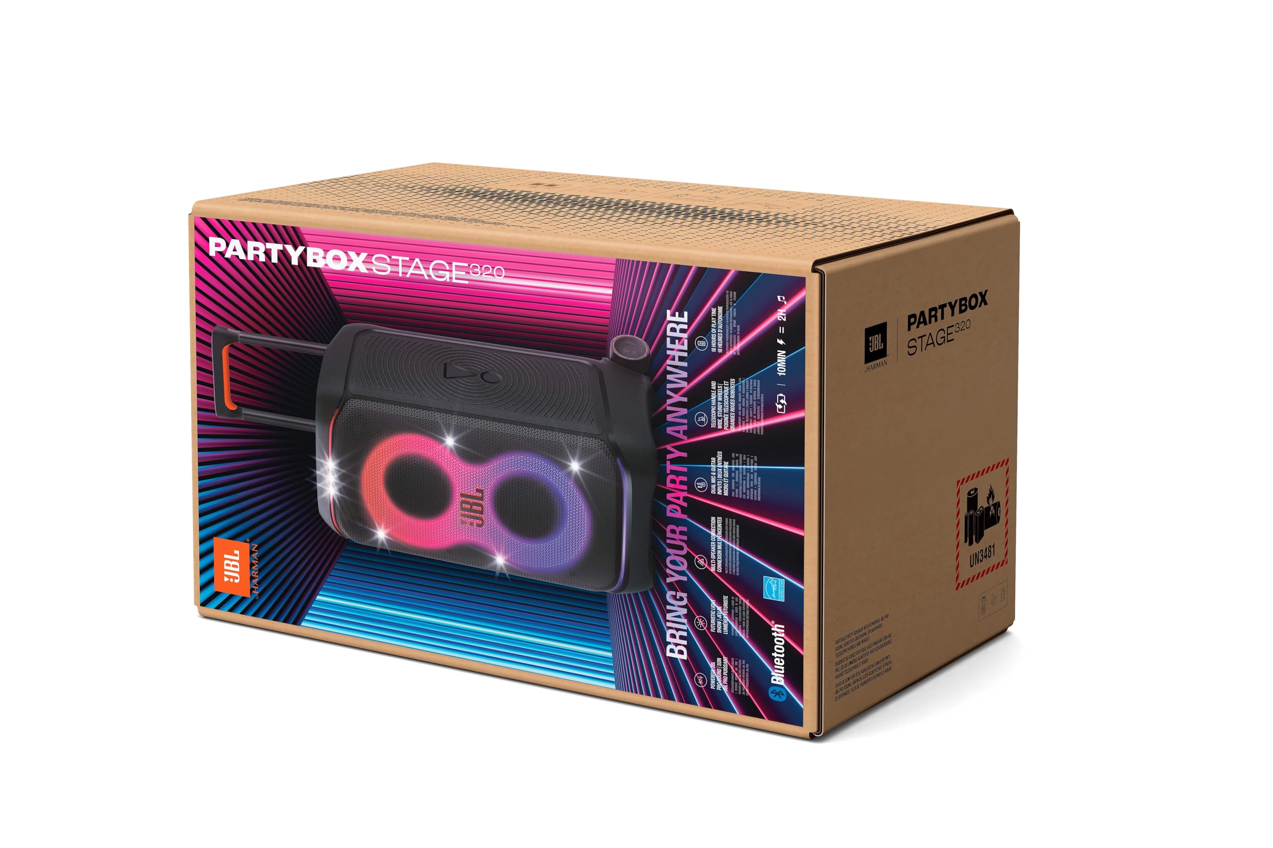 Enceinte portable PartyBox Stage 320 Bluetooth 240W stéréo avec éclairage LED batterie 18h roulettes poignée télescopique IPX4