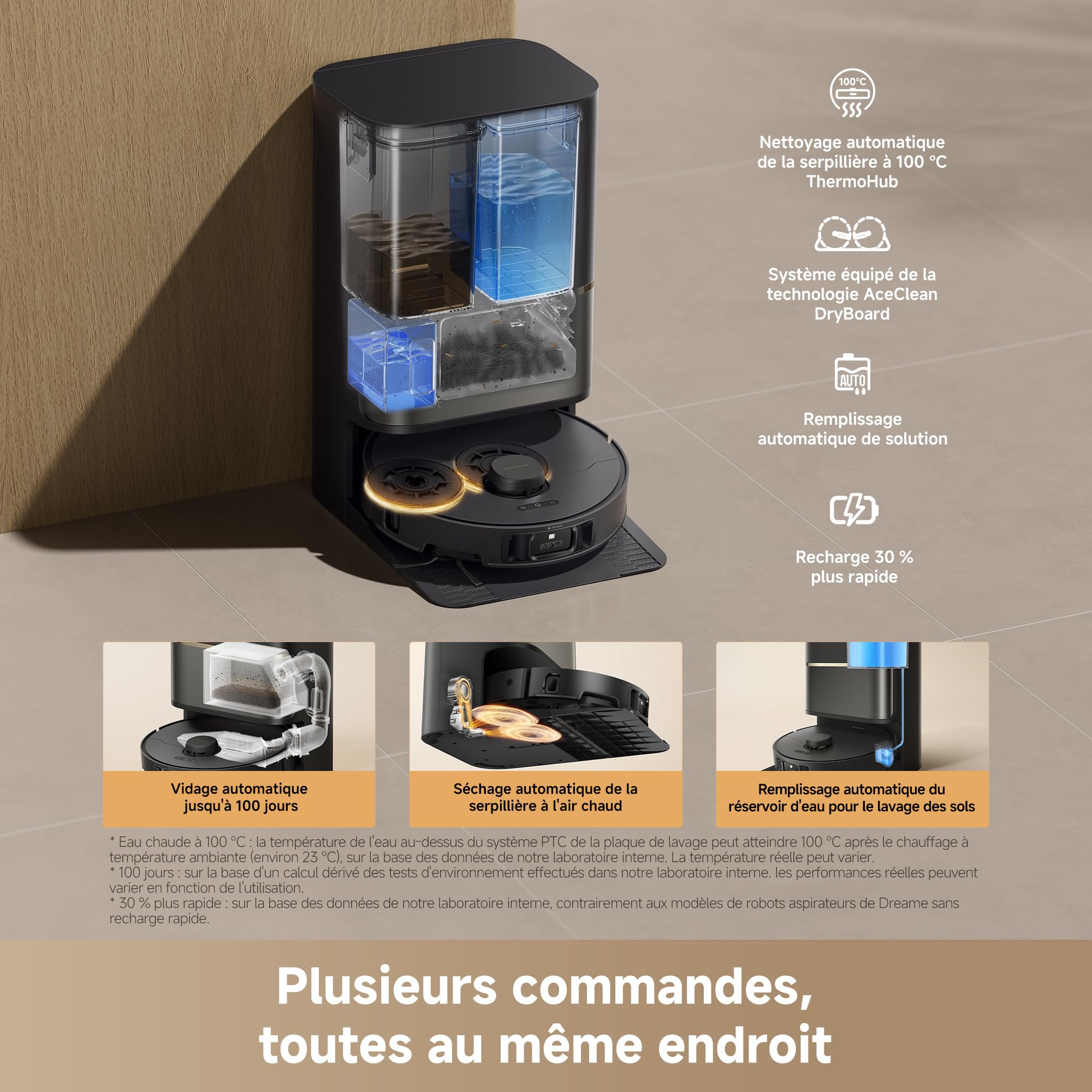 Robot aspirateur laveur L50s Pro Ultra RLL88HE 30000Pa avec station automatique nettoyage serpillière eau chaude vidage automatique