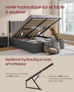 Lit coffre double 140 x 190 cm cadre de lit avec sommier relevable hydraulique rangement intégré tête de lit