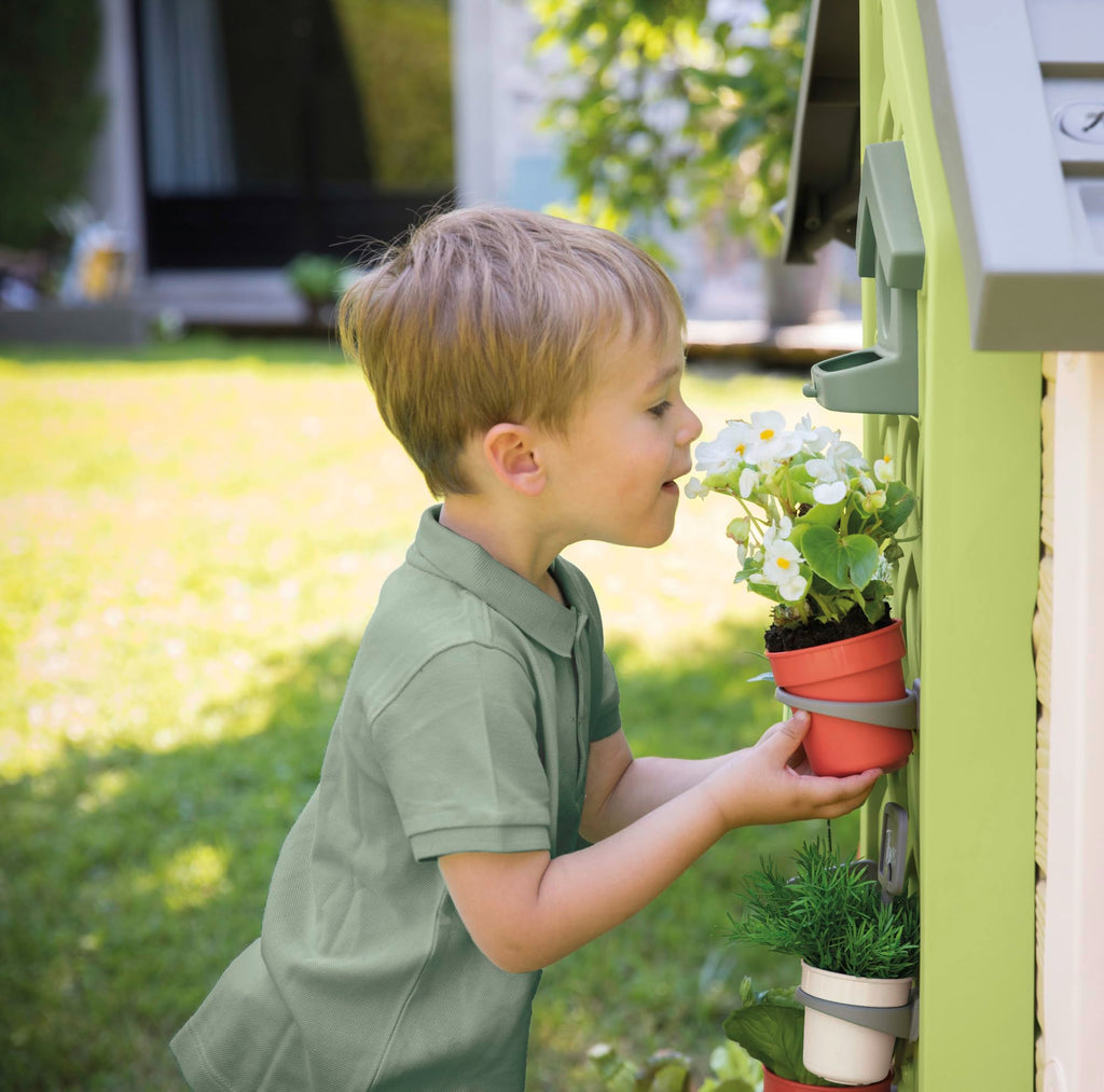 Maison de jardin enfant Garden House avec jardinière treillis mangeoire à oiseaux récupérateur d'eau plastique recyclé 132x128,5x135 cm