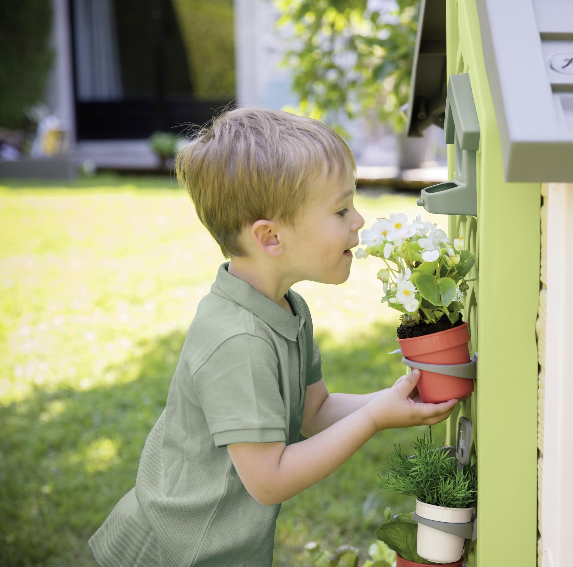 Maison de jardin enfant Garden House avec jardinière treillis mangeoire à oiseaux récupérateur d'eau plastique recyclé 132x128,5x135 cm
