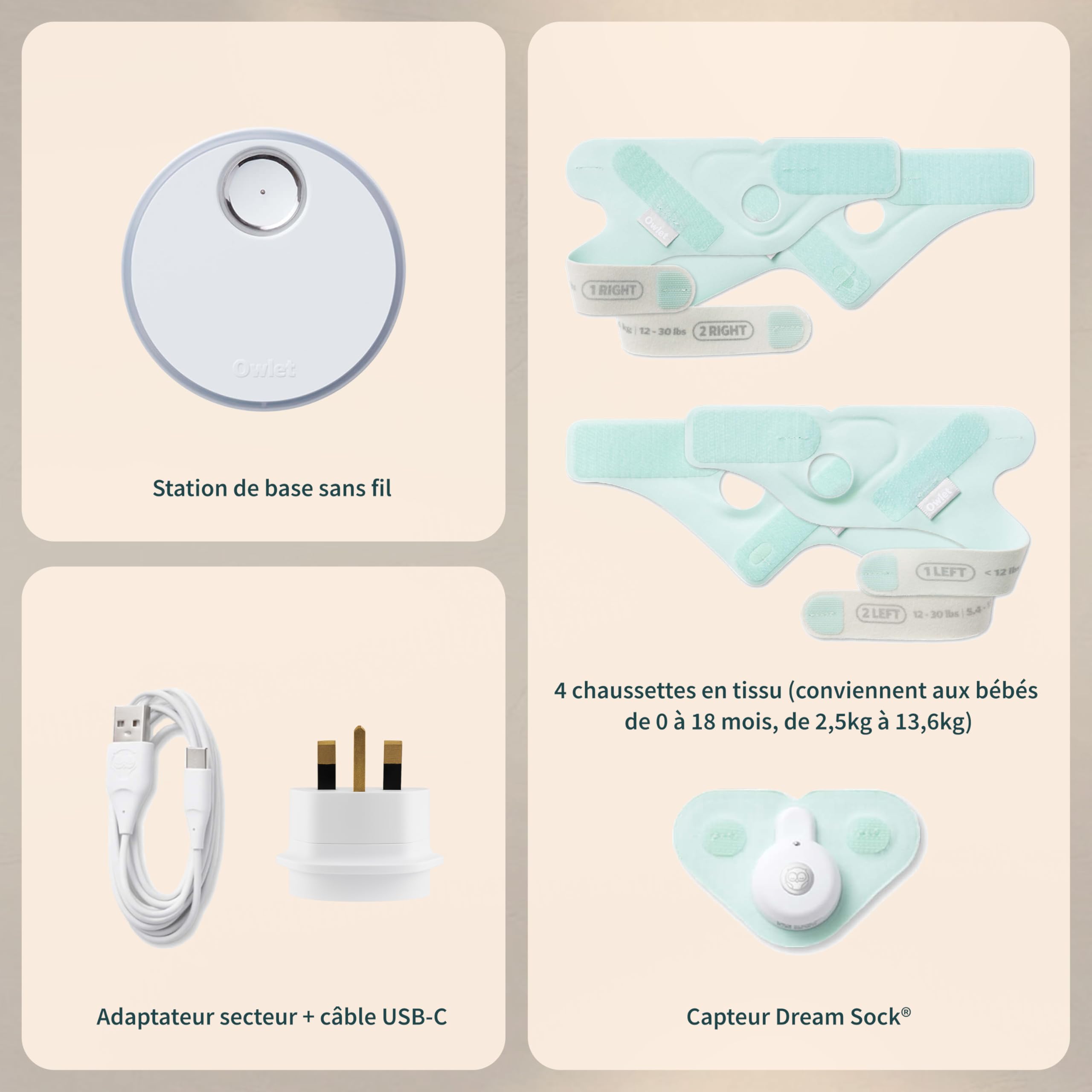 Moniteur bébé intelligent Dream Sock suivi fréquence cardiaque oxygène sommeil capteur optique