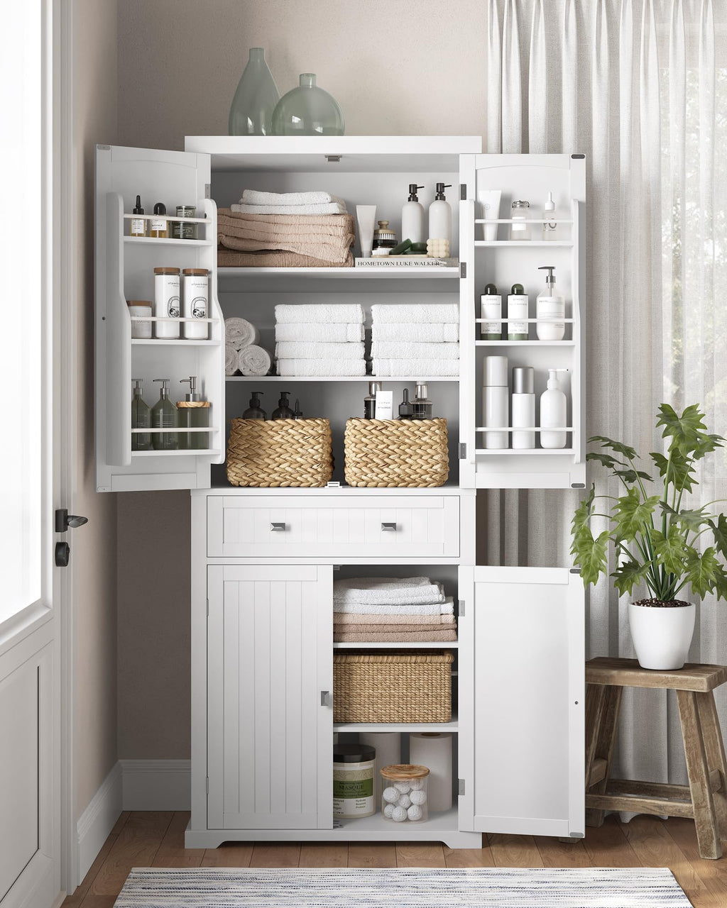 Buffet haut de cuisine BBC561W21 avec tiroir placards et étagères réglables charge maximale 27 kg 76 x 182,1 cm blanc