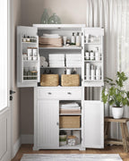 Buffet haut de cuisine BBC561W21 avec tiroir placards et étagères réglables charge maximale 27 kg 76 x 182,1 cm blanc