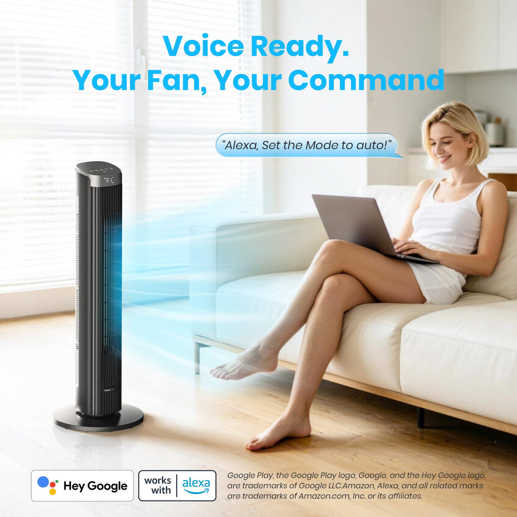 Ventilateur colonne HTF1001 91 cm silencieux 23 dB oscillation 90° 4 vitesses 4 modes minuterie 12h avec télécommande