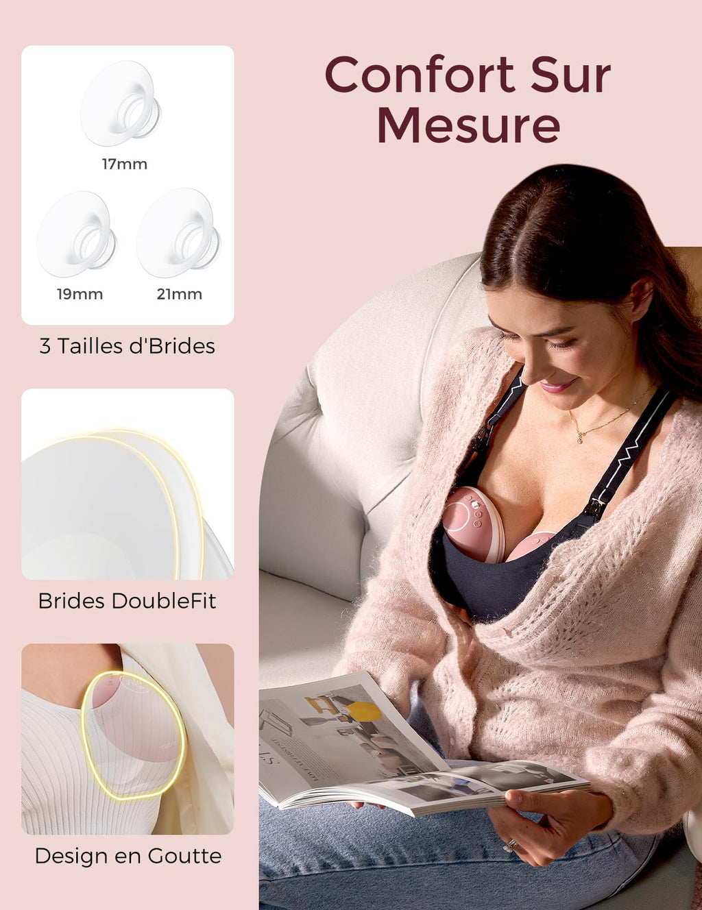 Tire-lait électrique mains libres M9 double pompe portable contrôle par application aspiration réglable 15 niveaux
