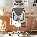 Chaise de bureau ergonomique Vchair-GR avec support lombaire réglable accoudoirs 3D appui-tête réglable dossier en maille pivotante blanc