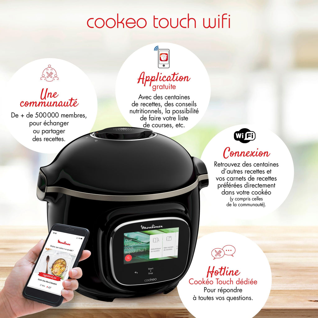 Multicuiseur intelligent Cookeo Touch Wifi CE902800 1600 W avec cuve 6 L écran tactile et 250 recettes intégrées