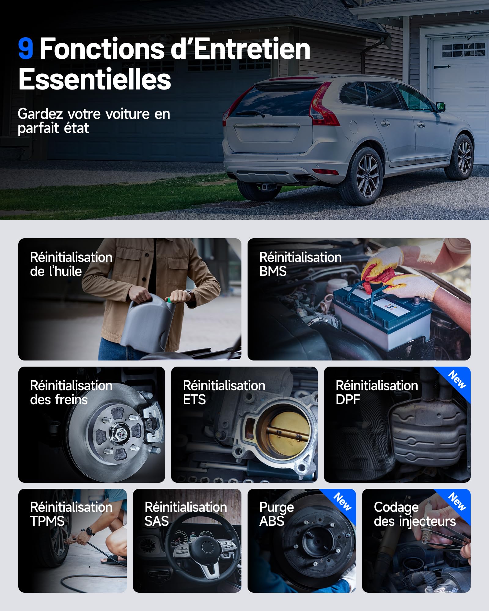 Valise diagnostic auto OBD2 ArtiDiag600S écran tactile 5 pouces Android 11 diagnostic 4 systèmes 9 fonctions réinitialisation