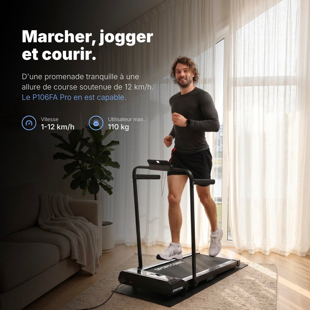 Tapis de course pliable P106FA avec inclinaison manuelle vitesse 12 km/h écran LED télécommande