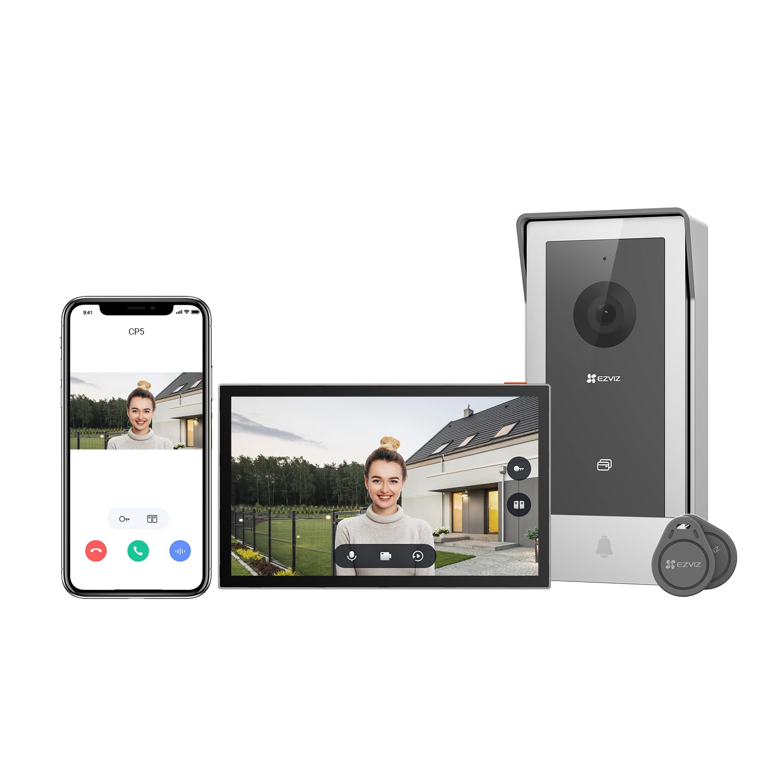 Visiophone connecté CP5 Wi-Fi avec écran tactile couleur 7 pouces vidéo 1080p audio bidirectionnel vision nocturne et déverrouillage à distance