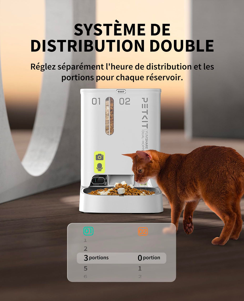 Distributeur automatique de croquettes pour chat P591 avec caméra HD 1080P Wi-Fi 5L double trémie et contrôle application