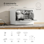 Lave-vaisselle compact pose libre 6 couverts 6 programmes avec écran LED 6,5 L démarrage différé 47 dB blanc