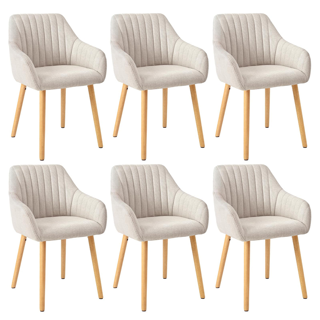 Chaises de salle à manger avec accoudoirs dossier réglable en velours rembourré lot de 6 pieds en bois beige