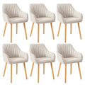 Chaises de salle à manger avec accoudoirs dossier réglable en velours rembourré lot de 6 pieds en bois beige