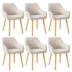 Chaises de salle à manger avec accoudoirs dossier réglable en velours rembourré lot de 6 pieds en bois beige