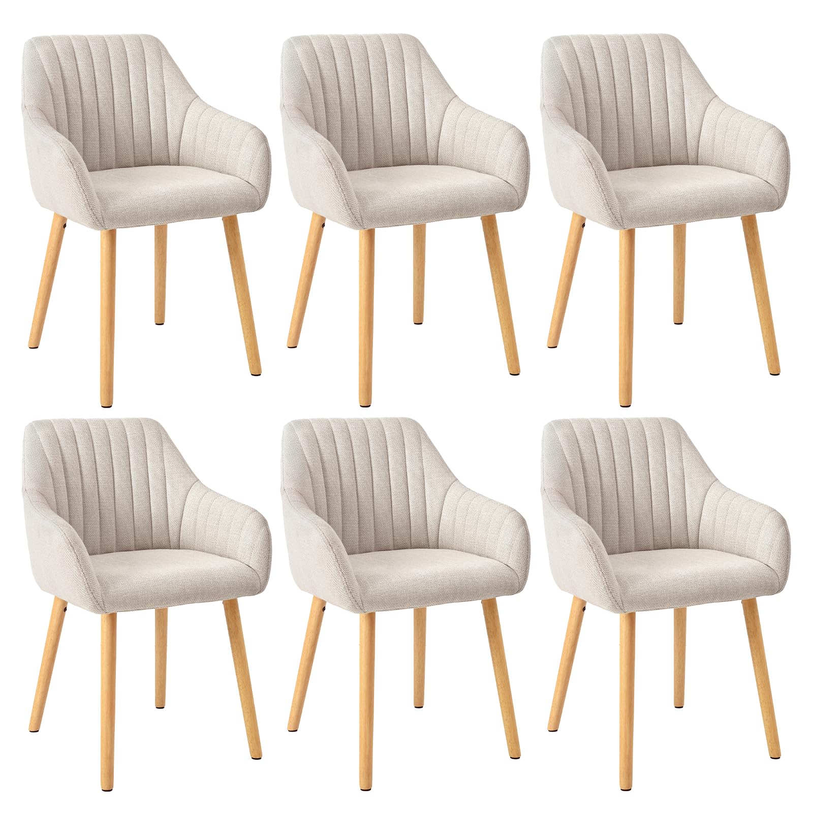 Chaises de salle à manger avec accoudoirs dossier réglable en velours rembourré lot de 6 pieds en bois beige