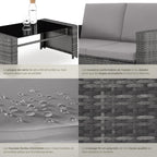 Salon de jardin en résine tressée 4 personnes canapé fauteuils table plateau verre avec coussins gris entretien facile 122 x 70 x 76 cm