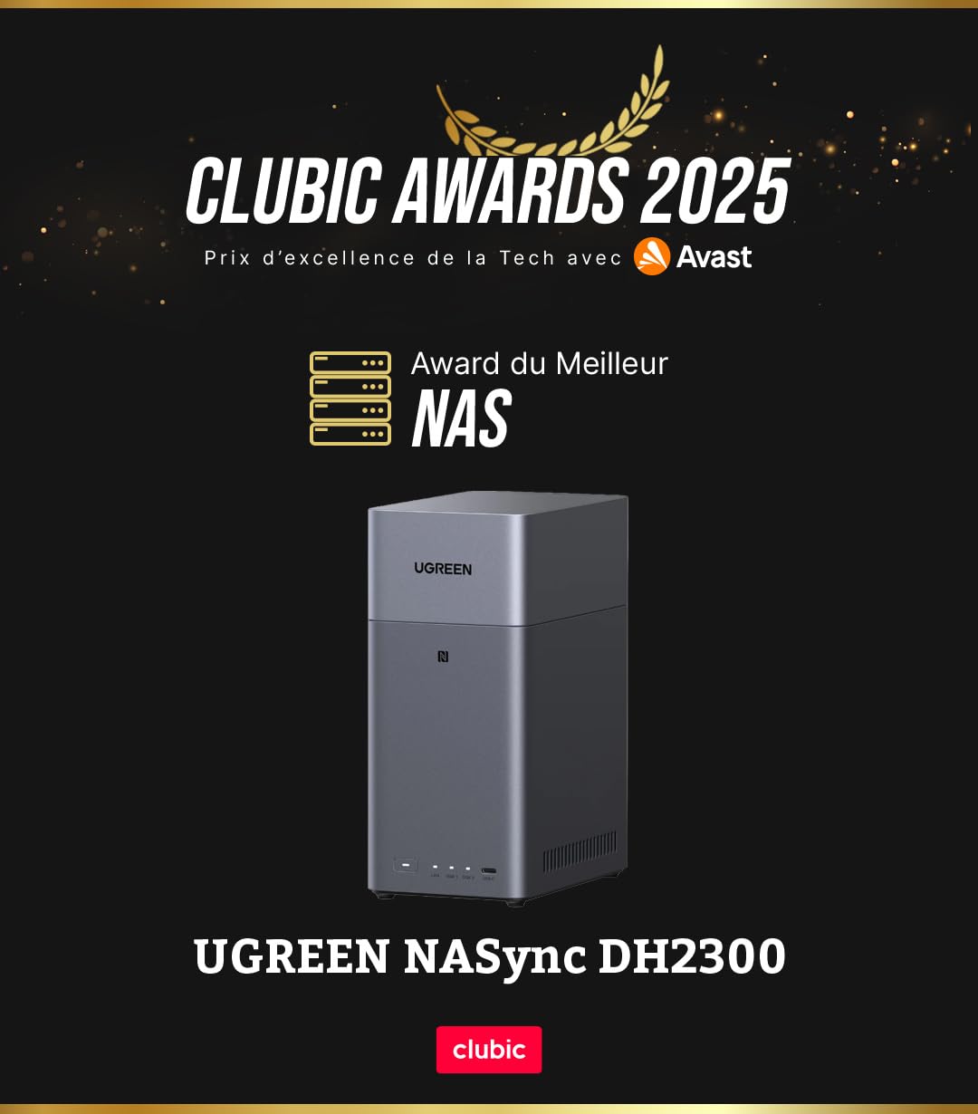 Serveur NAS 2 baies DH2300 stockage réseau 4 Go RAM sortie HDMI 4K LAN 1GbE sauvegarde cloud album photo IA sans disque