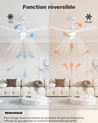 Ventilateur de plafond avec lumière LED QX-05-DE 132 cm moteur DC réversible 6 vitesses télécommande 3 pales éclairage réglable
