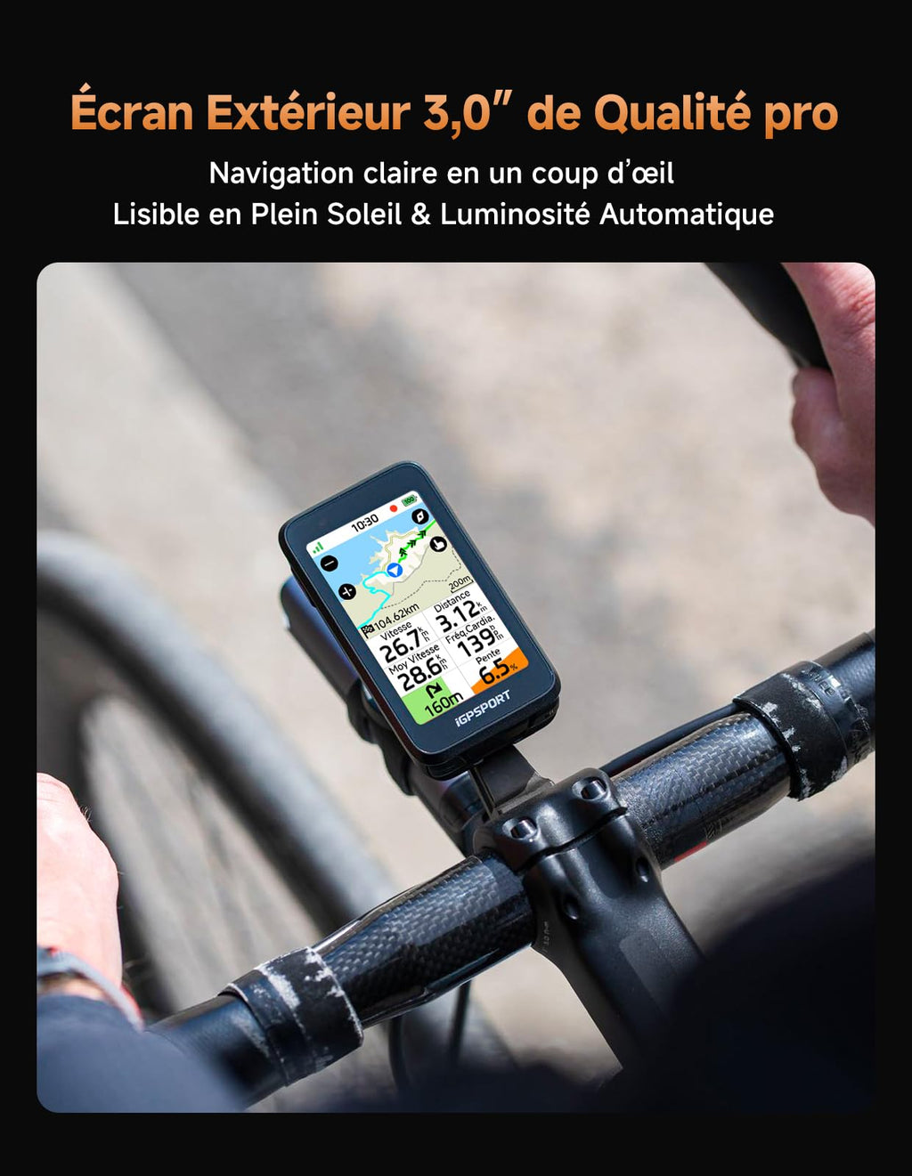 Compteur vélo GPS BiNavi Air écran tactile 3 pouces navigation vocale carte intégrée autonomie 30 heures Bluetooth ANT