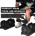 Haltères réglables 24 kg paire 15 en 1 avec système Smart-Click verrouillage sécurisé poignée antidérapante