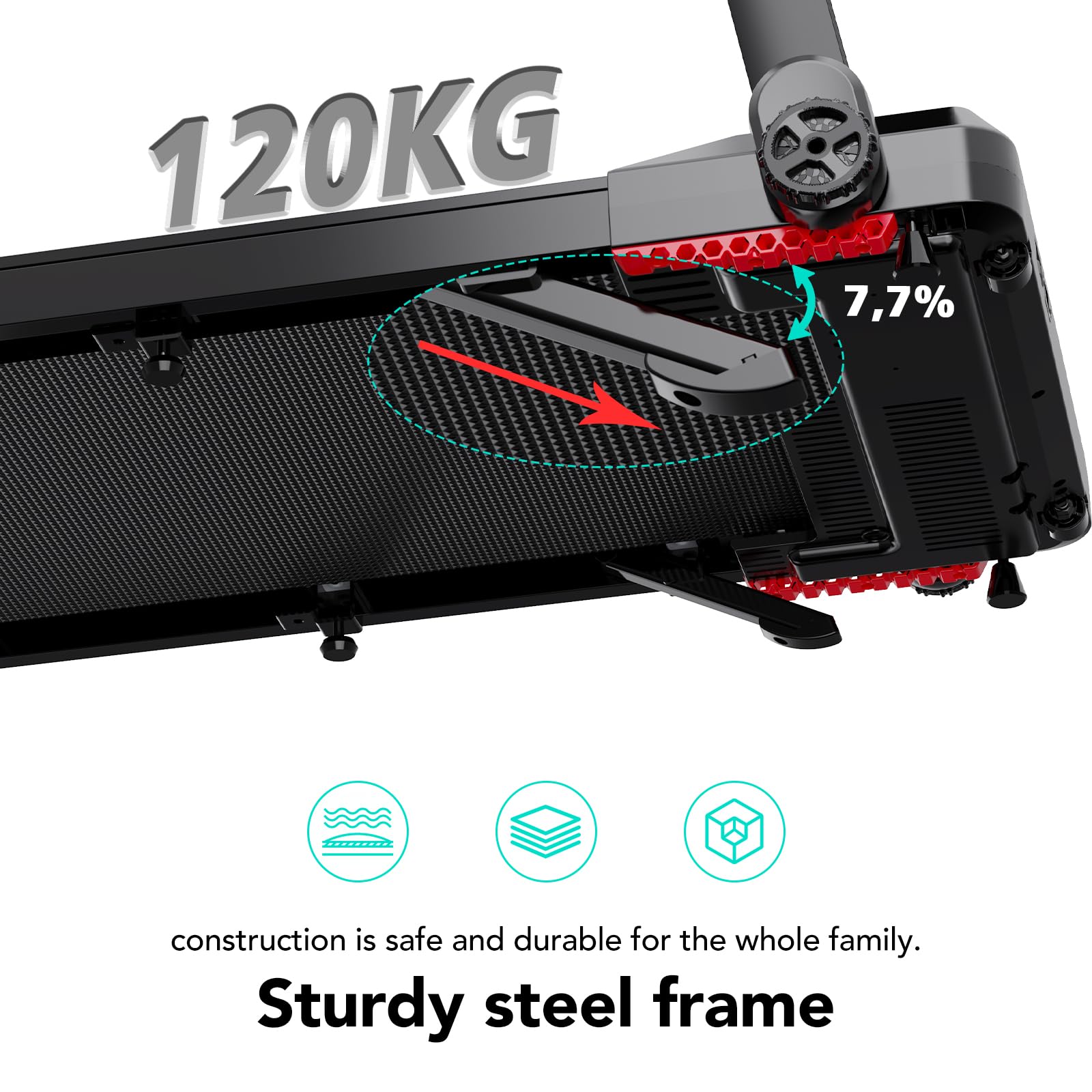 Tapis de course pliable SC-WP9 vitesse 12 km/h écran LED Bluetooth application support tablette 360° moteur 1400W charge 120 kg