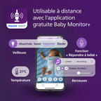 Babyphone vidéo connecté SCD951/26 avec caméra HD 1080p Wi-Fi vision nocturne infrarouge audio bidirectionnel et détection des pleurs