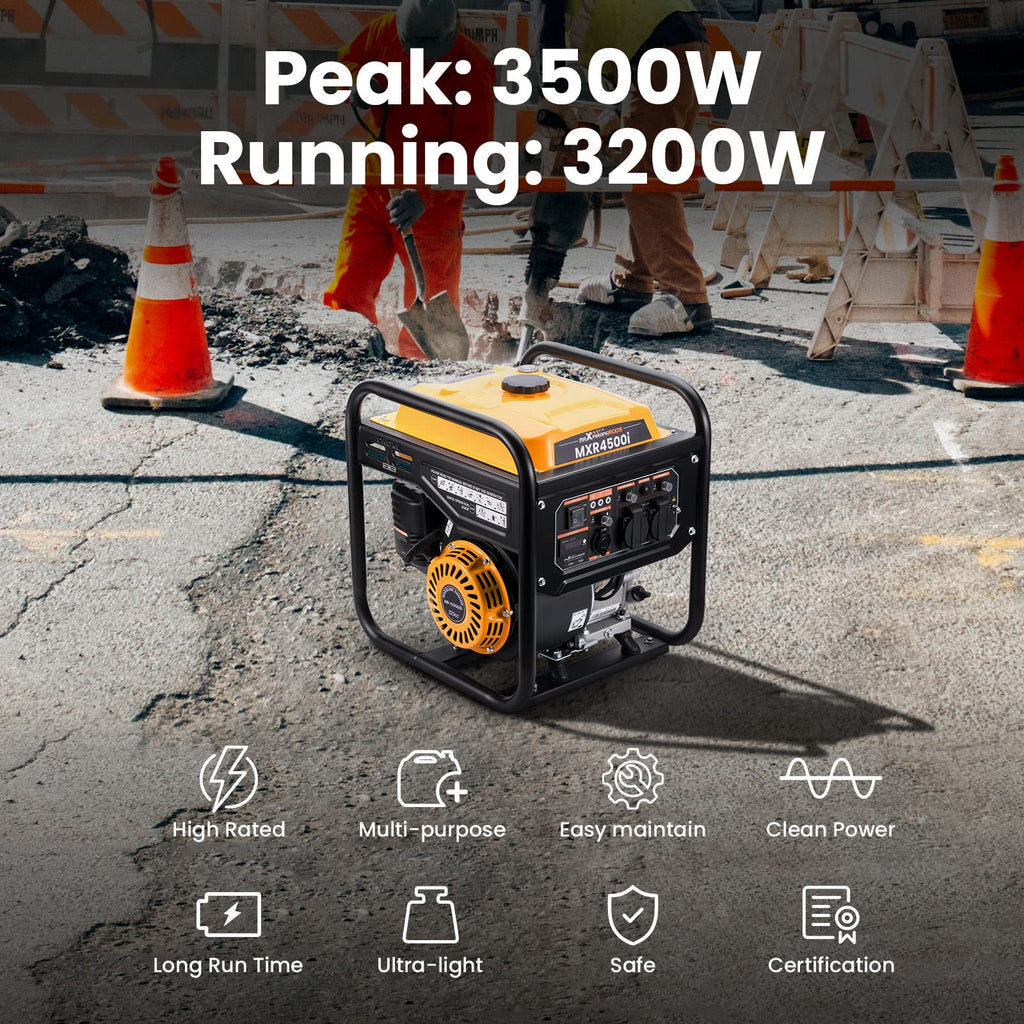 Générateur d'onduleur portable MXR4500i Pro 3500W moteur 4 temps essence onde sinusoïdale pure 230V réservoir 7,5L écran multifonction