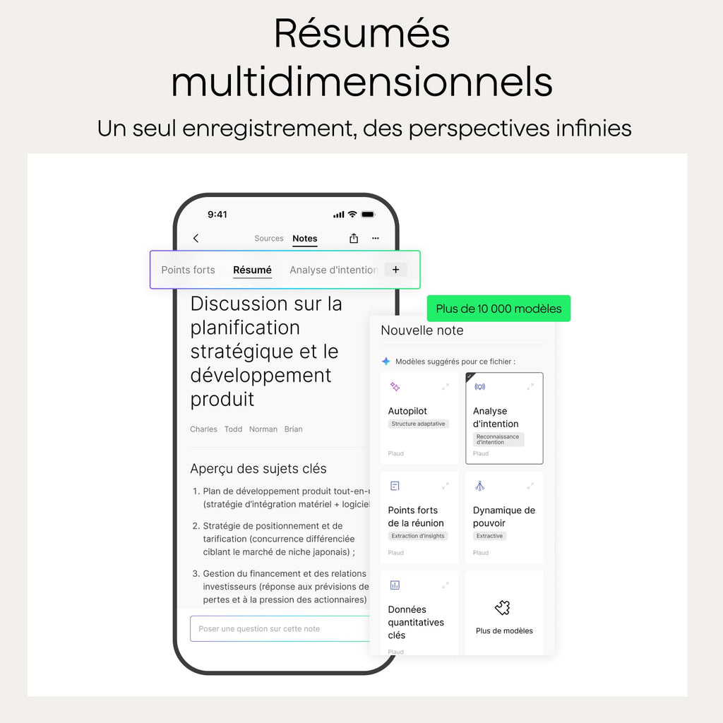 Enregistreur vocal IA PN0300 avec transcription automatique 64Go stockage Bluetooth enregistrement stéréo 50h avec étui magnétique